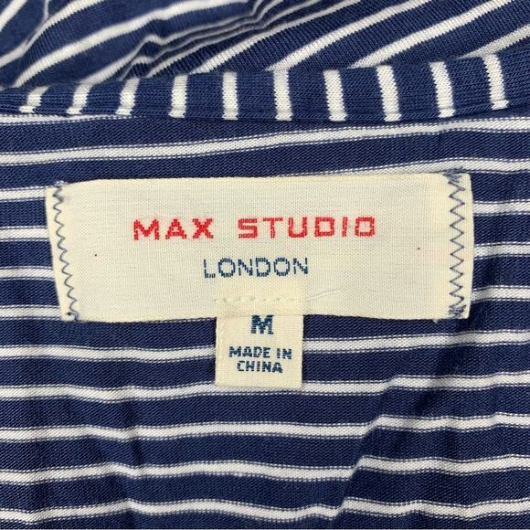 Max Studio Striped Long Sleeve Dress Blue and White Pullover Keyhole - Picture 8 of 10